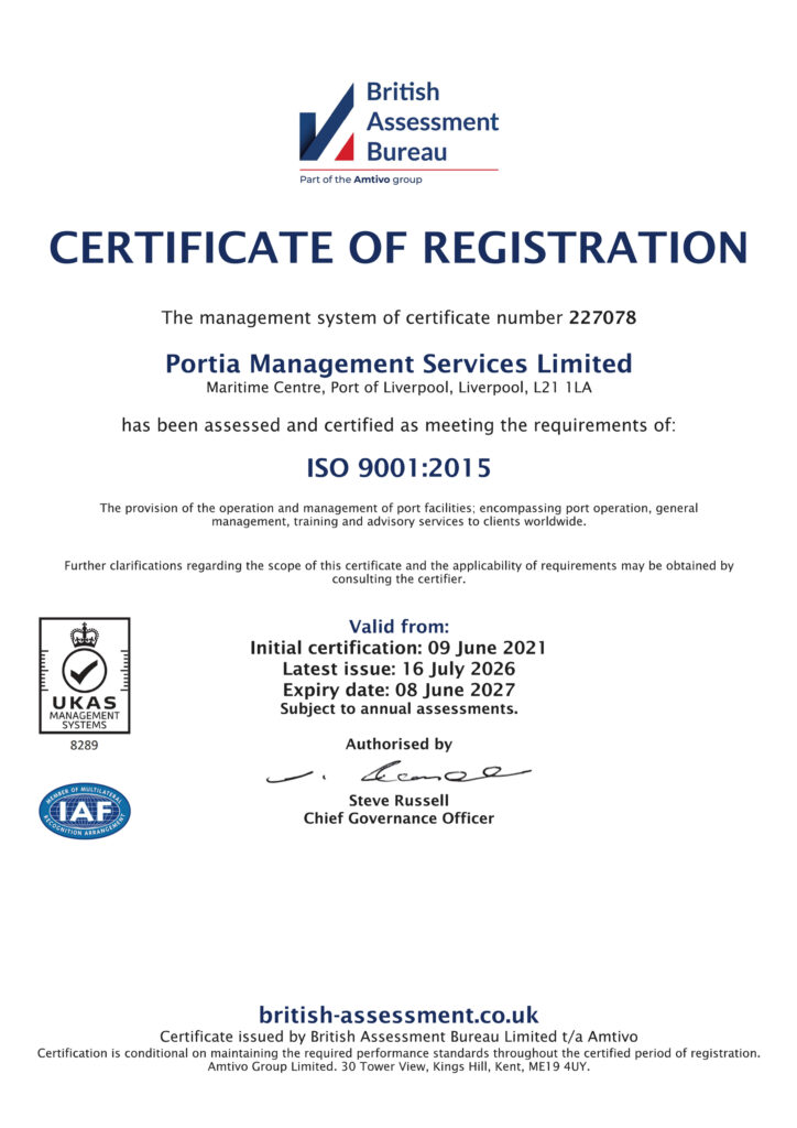 Portia Successfully Retains BS EN ISO 9001:2015 Certification.